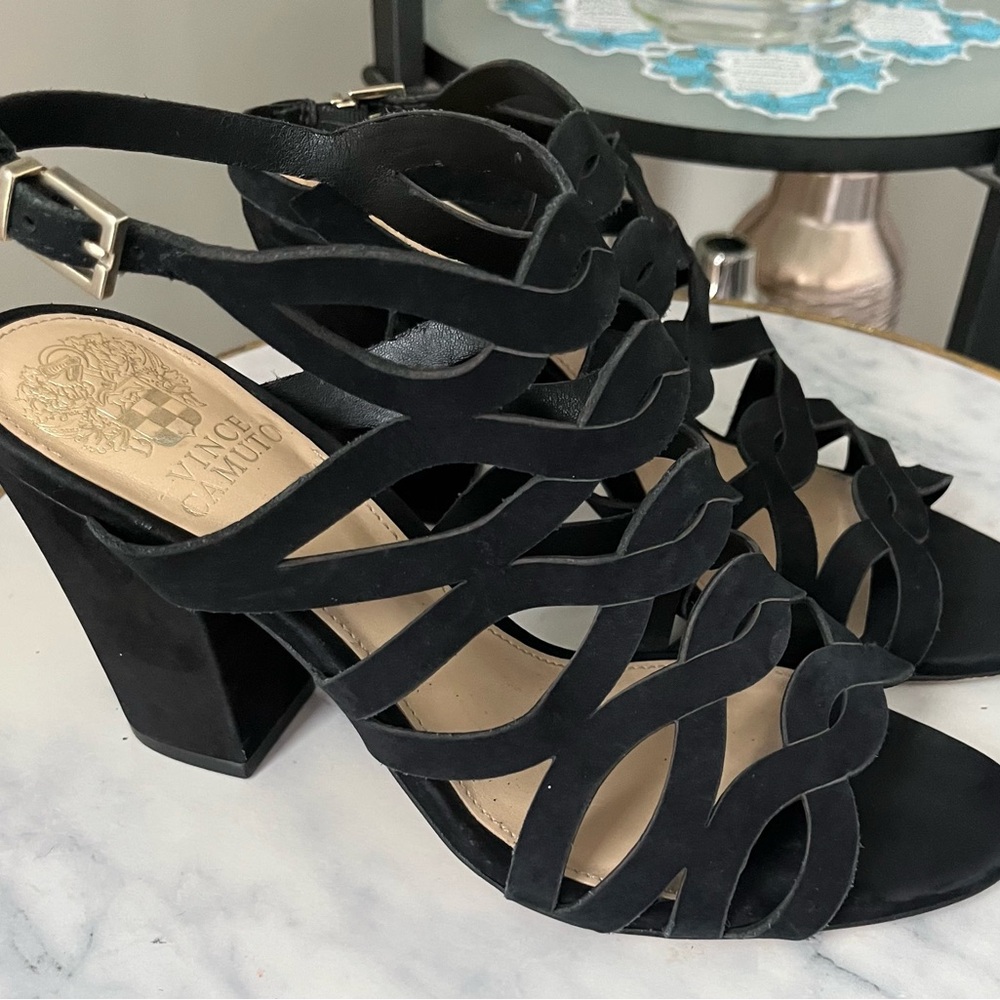 Vince Camuto Black Heels with Elegant Cage Design